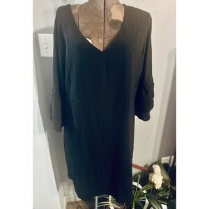 Belongsci Womens Dress XL Black V Neck 3/4 Sleeve Shift Party‎ Cocktail